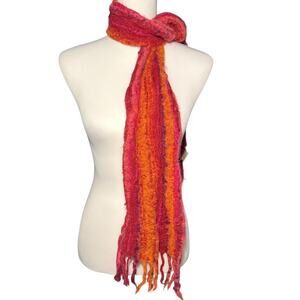 Yarawi Peruvian Baby Alpaca Pink and Orange Striped Scarf